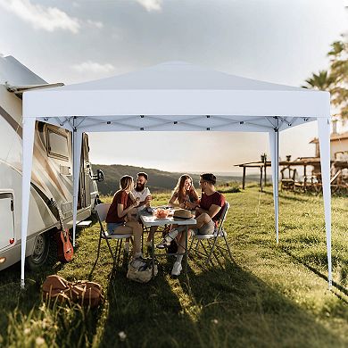 Costway 10 FT x 10 FT Pop-Up Canopy Tent with Mesh Netting, Carry Bag, 8 Stakes & 4 Ropes
