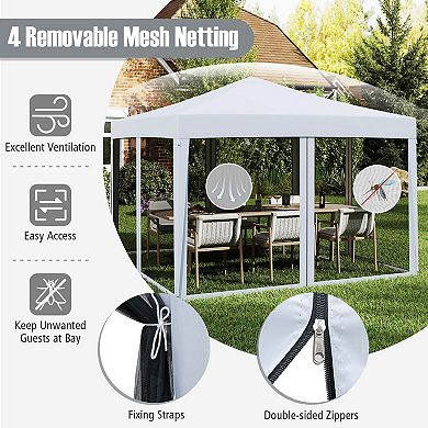 Costway 10 FT x 10 FT Pop-Up Canopy Tent with Mesh Netting, Carry Bag, 8 Stakes & 4 Ropes