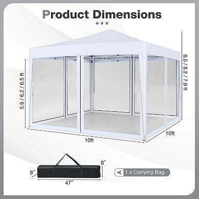 Costway 10 FT x 10 FT Pop-Up Canopy Tent with Mesh Netting, Carry Bag, 8 Stakes & 4 Ropes