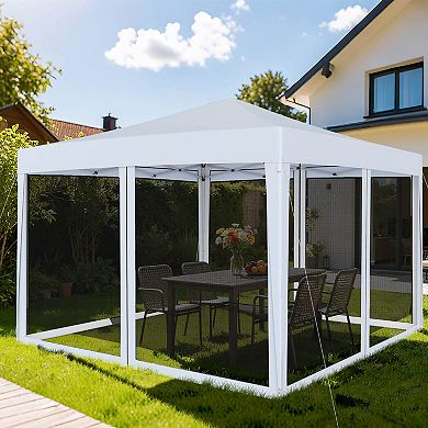 Costway 10 FT x 10 FT Pop-Up Canopy Tent with Mesh Netting, Carry Bag, 8 Stakes & 4 Ropes