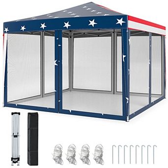 Costway 10 FT x 10 FT Pop-Up Canopy Tent with Mesh Netting, Carry Bag, 8 Stakes & 4 Ropes