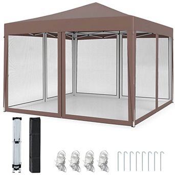 Costway 10 FT x 10 FT Pop-Up Canopy Tent with Mesh Netting, Carry Bag, 8 Stakes & 4 Ropes