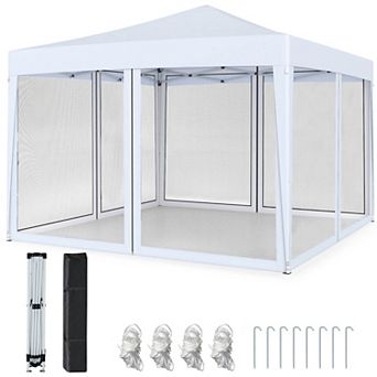 Costway 10 FT x 10 FT Pop-Up Canopy Tent with Mesh Netting, Carry Bag, 8 Stakes & 4 Ropes