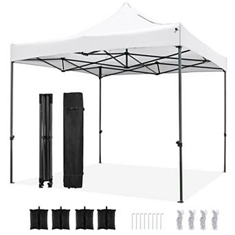 Costway 10 x 10 FT Outdoor Pop up Canopy Tent with Wheeled Bag, 4 Sandbags, Stake & Ropes