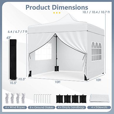 Costway 10 x 10 FT Pop up Canopy Tent with 4 Removable Sidewalls, Wheeled Bag, Sandbags