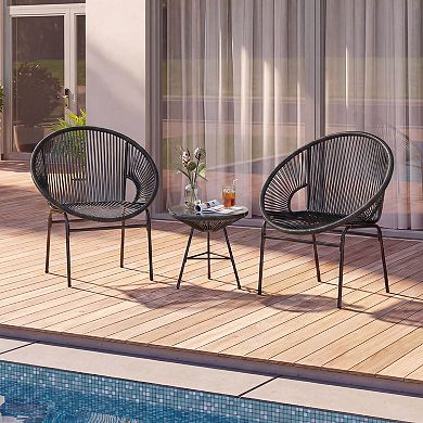 Costway 3 PCS Patio Acapulco Furniture Bistro Set Plastic Rope Glass Table