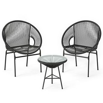 Costway 3 pc Patio Acapulco Furniture Bistro Set Plastic Rope Glass Table