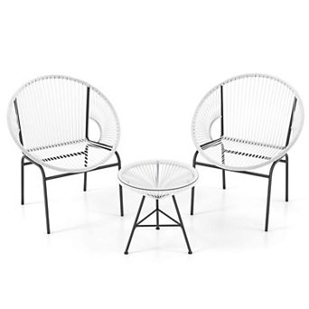 Costway 3 pc Patio Acapulco Furniture Bistro Set Plastic Rope Glass Table