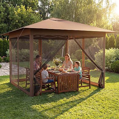Costway 11.5 X 11.5 FT Easy Pop-up Canopy with Mesh Screen Netting, Air Vent, 4 Doors, Bag