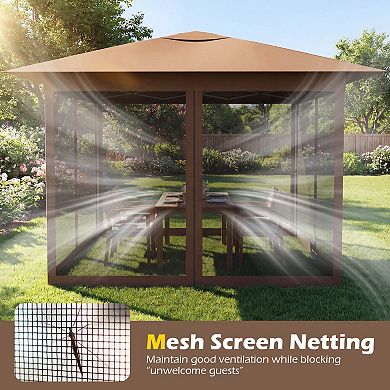 Costway 11.5 X 11.5 FT Easy Pop-up Canopy with Mesh Screen Netting, Air Vent, 4 Doors, Bag