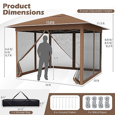 Costway 11.5 X 11.5 FT Easy Pop-up Canopy with Mesh Screen Netting, Air Vent, 4 Doors, Bag