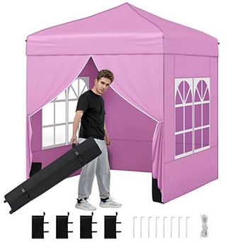 Costway 6.5 x 6.5 FT Pop up Canopy Tent with 4 Sidewalls, Wheeled Bag, 4 Sandbags, 8 Stakes