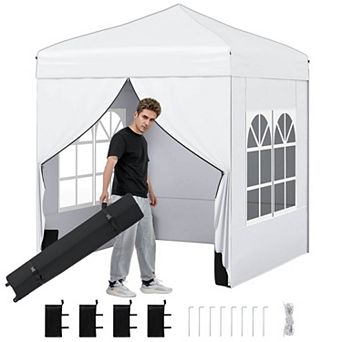 Costway 6.5 x 6.5 FT Pop up Canopy Tent with 4 Sidewalls, Wheeled Bag, 4 Sandbags, 8 Stakes