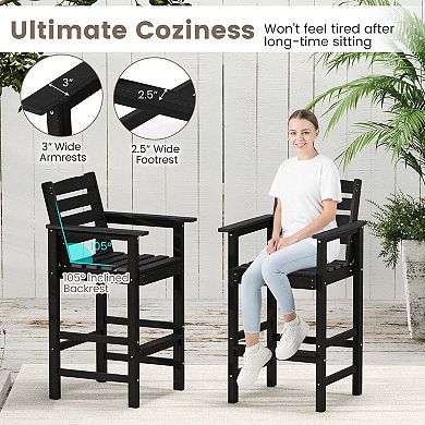 Costway 3-Piece Patio HDPE Bar Set Armchairs with Square High-Top Table Footrest & Backrest