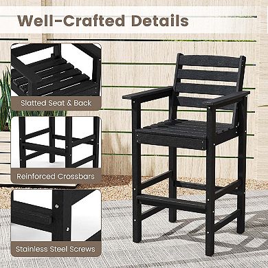 Costway 3-Piece Patio HDPE Bar Set Armchairs with Square High-Top Table Footrest & Backrest