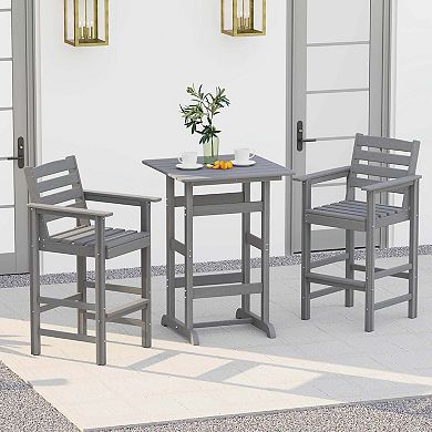 Costway 3-Piece Patio HDPE Bar Set Armchairs with Square High-Top Table Footrest & Backrest