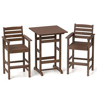 Costway 3 pc Patio HDPE Bar Set Armchairs with Square High-Top Table Footrest & Backrest