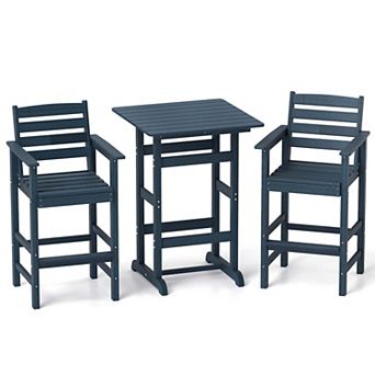 Costway 3 pc Patio HDPE Bar Set Armchairs with Square High-Top Table Footrest & Backrest