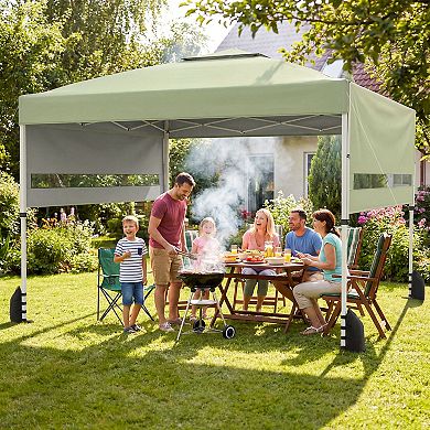 Costway 10x17 FT Pop Up Canopy Tent with Dual Adjustable Awnings, Silver-Coated Fabric