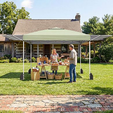 Costway 10x17 FT Pop Up Canopy Tent with Dual Adjustable Awnings, Silver-Coated Fabric