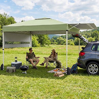Costway 10x17 FT Pop Up Canopy Tent with Dual Adjustable Awnings, Silver-Coated Fabric