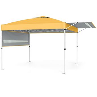 Costway 10x17 FT Pop Up Canopy Tent with Dual Adjustable Awnings, Silver-Coated Fabric