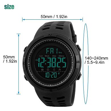 Men Sports Watch,Waterproof Digital Dual Time Wristwatch with LED Backlight