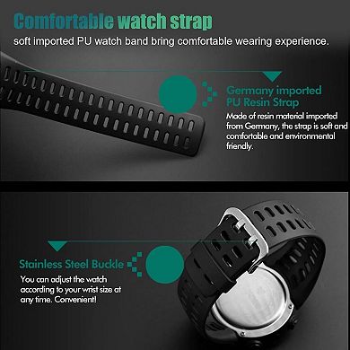 Men Sports Watch,Waterproof Digital Dual Time Wristwatch with LED Backlight