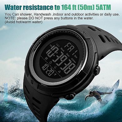 Men Sports Watch,Waterproof Digital Dual Time Wristwatch with LED Backlight