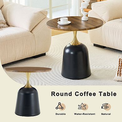 23.6 inch Round Side Table, Metal Pedestal Base Side End Coffee Table for Living Room