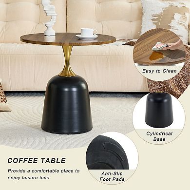 23.6 inch Round Side Table, Metal Pedestal Base Side End Coffee Table for Living Room