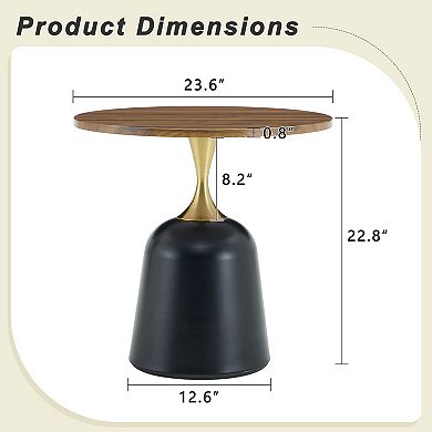 23.6 inch Round Side Table, Metal Pedestal Base Side End Coffee Table for Living Room