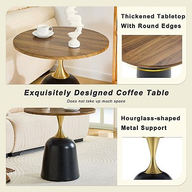 23.6 inch Round Side Table, Metal Pedestal Base Side End Coffee Table for Living Room