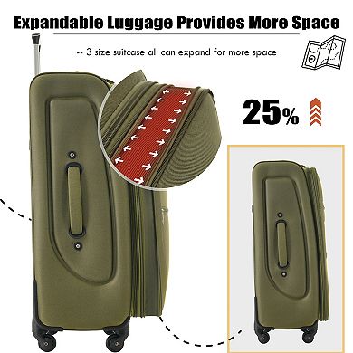 Softside Luggage 3 Piece Set, 22 26 30 inches Expandable Upright Spinner Travel Luggage