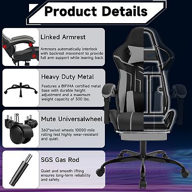 Loheer High Back PC Gaming Swivel Chair with Lumbar Massage and Footrest