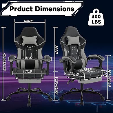 Loheer High Back PC Gaming Swivel Chair with Lumbar Massage and Footrest