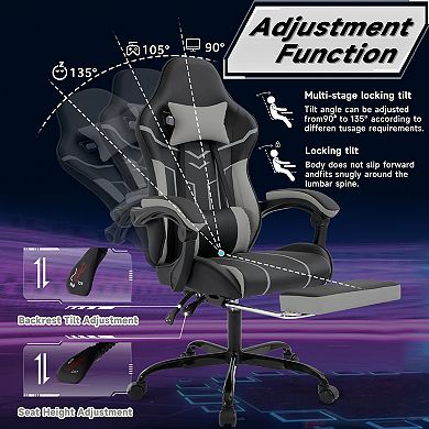 Loheer High Back PC Gaming Swivel Chair with Lumbar Massage and Footrest