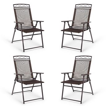 Patio Folding Sling Chairs Set of 4 with Steel Frame for Deck and Camping