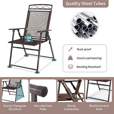 Patio Folding Sling Chairs Set of 4 with Steel Frame for Deck and Camping