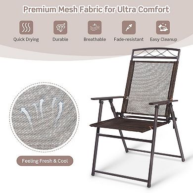 Patio Folding Sling Chairs Set of 4 with Steel Frame for Deck and Camping