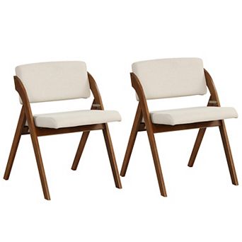 Folding Dining Chairs Set of 2 with Padded Seat and Rubber Wood Legs