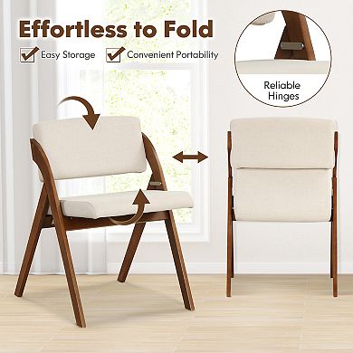 Folding Dining Chairs Set of 2 with Padded Seat and Rubber Wood Legs