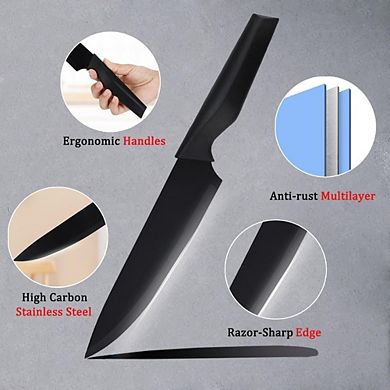 14-Piece Kitchen Knife Set with Knife Block and Self-Sharpening High-Carbon Steel Knives