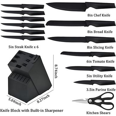 14-Piece Kitchen Knife Set with Knife Block and Self-Sharpening High-Carbon Steel Knives
