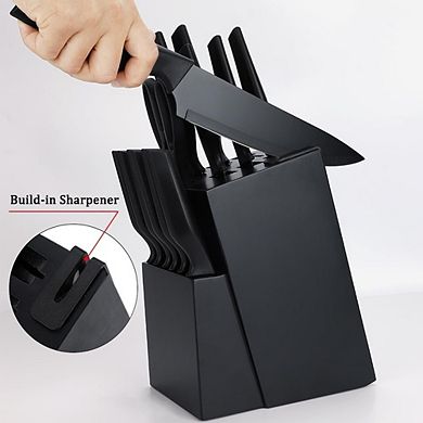 14-Piece Kitchen Knife Set with Knife Block and Self-Sharpening High-Carbon Steel Knives