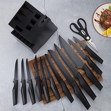 14-Piece Kitchen Knife Set with Knife Block and Self-Sharpening High-Carbon Steel Knives