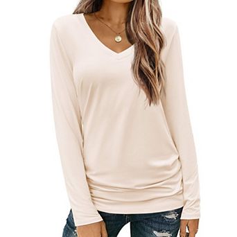 Zeagoo Long Sleeve Shirt for Woman V-Neck T Shirt Solid Casual Basic Tops Fall Tees Summer Clothing
