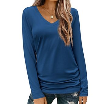 Zeagoo Long Sleeve Shirt for Woman V-Neck T Shirt Solid Casual Basic Tops Fall Tees Summer Clothing