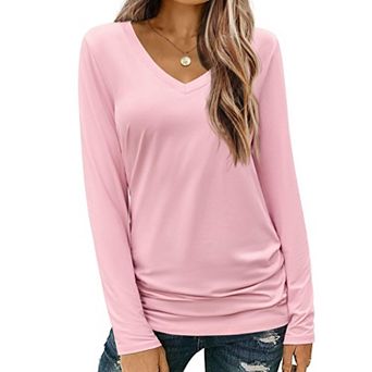 Zeagoo Long Sleeve Shirt for Woman V-Neck T Shirt Solid Casual Basic Tops Fall Tees Summer Clothing