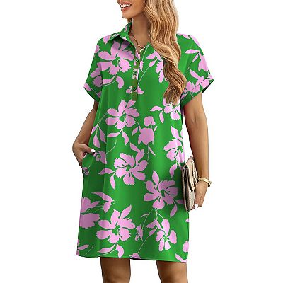 ladies casual beach dresses Elegant Women Casual Beach Sundress Short Sleeve Pleated Midi Dress Soild  Colour
